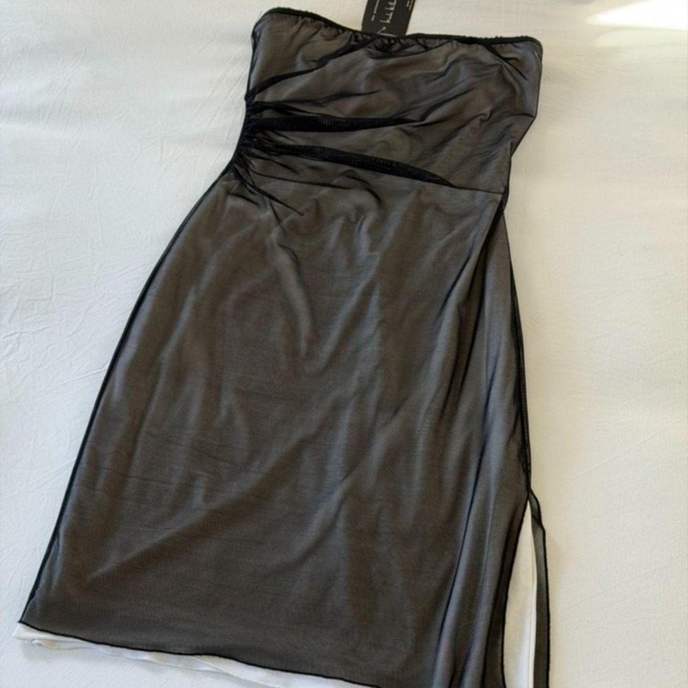 Nicole Miller Millennium Vintage Black Mesh Strapless Midi Dress Y2K NWT S